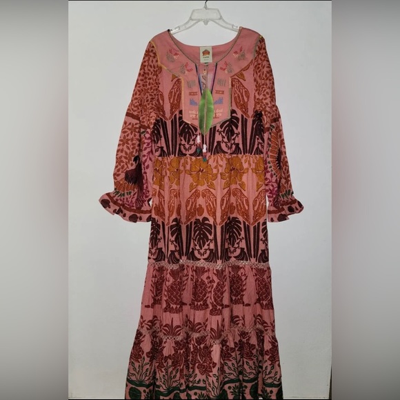 NWOT FARM Rio multi color Ainika Print Macaws Tiered Maxi Dress - Picture 9 of 9
